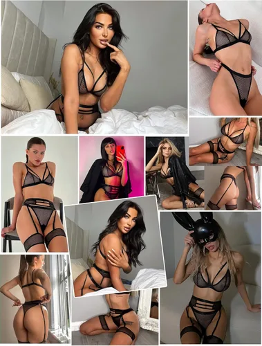 Vista 5 de popiv Conjunto sexy de lencería de red para mujer, conjunto de brasier y bragas de encaje con liguero, 4 piezas