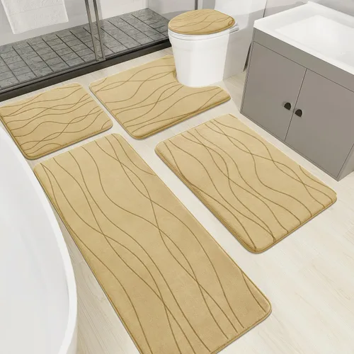 Vista 33 de YIHOUSE Juego de alfombras de baño de espuma viscoelástica, 3 piezas, color gris oscuro