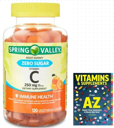 Spring Valley - Suplemento dietético de gomitas de vitamina C sin azúcar, 250 mg, 120 unidades + suplementos de vitaminas Better Guide
