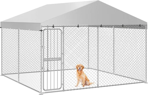 YITAHOME Perrera grande para perros al aire libre de 9.8 x 9.8 x 7.1 pies, corral grande para perros con cubierta de techo impermeable resistente a