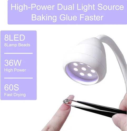 Vista 2 de Luz de escritorio LED UV de 36 W con caja de almacenamiento, luz de escritorio de cuello de cisne flexible con interruptor, luz de lámpara de curado