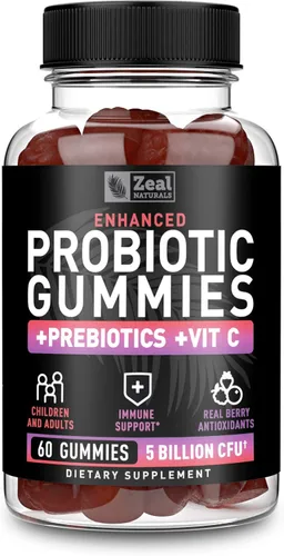 Probiotic Gummies for Adults and Kids (60 Count | 5 Billion CFU) w/Organic Berry Antioxidants & Vitamin C for Immune Support and Digestion gummy-