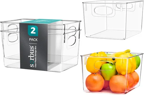 Sorbus Contenedores grandes de plástico transparente para estantes, ropa, con asa, contenedores de almacenamiento transparentes, cajón, estante,