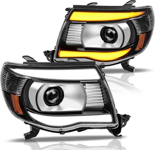 Vista 8 de DWVO Conjunto de faros delanteros compatible con camioneta Toyota Tacoma 2005 2006 2007 2008 2009 2010 2011 estilo OE carcasa cromada de repuesto