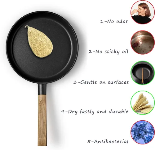 Vista 4 de Esponja natural para platos de lufa, paquete de 3 fregadores de verduras para cocina, 100% biodegradable, compostable, almohadilla para fregar, cero