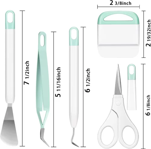 Vista 2 de Ecraft Juego de herramientas de deshierbe de vinilo: Kit básico de manualidades de deshierbe de vinilo, 5 piezas, incluye pinzas, espátula