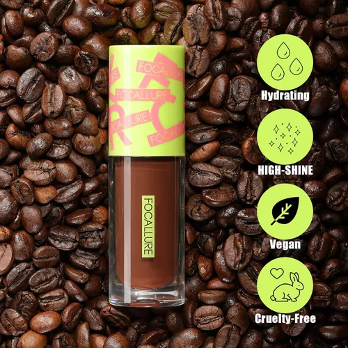 Vista 4 de FOCALLURE Aceite de labios – Brillo de labios hidratante con brillo no pegajoso, de larga duración, bálsamo teñido para labios secos, sabor a café