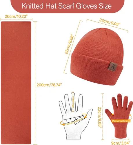Vista 5 de Gorros de invierno cálidos para hombre y mujer, bufanda de cuello largo, guantes para pantalla táctil, gorro de calavera de punto, bufandas, regalos