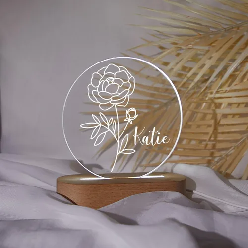 Vista 53 de Luz nocturna de flor de nacimiento, luz de noche de flor de caléndula de octubre, luz LED personalizada, regalos para amigos, lámpara de noche LED
