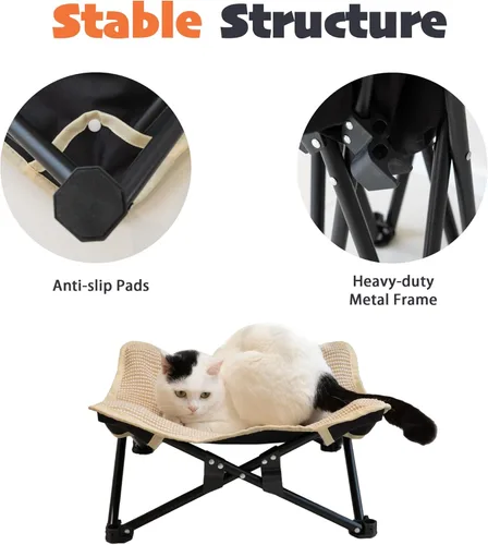 Vista 7 de PETKARAY Cama elevada plegable para gatos, muebles esponjosos con marco de metal, hamaca elevada para gatos