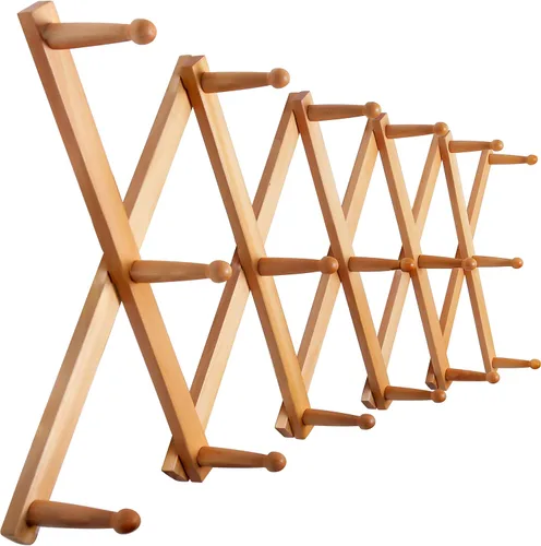 Vista 8 de SKOLOO Perchero de pared para sombreros con 14 ganchos, de madera maciza, moderno, perchero de pared expandible para abrigos, sombreros, bolsos