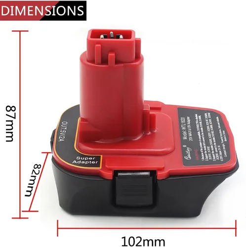 Vista 6 de waitley Adaptador de batería 18V-20V Convertidor compatible con Dewalt DCA1820 y DC9096 DE9096 con función de puerto USB (no fabricado en Dewalt)
