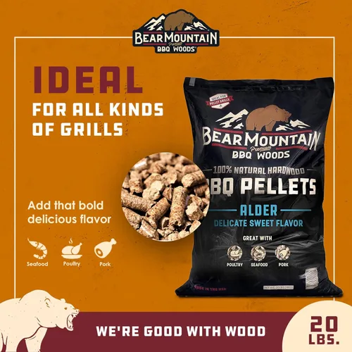 Vista 3 de Bear Mountain - Pellets de madera natural para ahumador, parrilla y barbacoa, 20 libras, aliso, accesorios de pellets de madera dura de primera