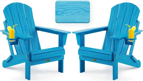 Vista 19 de Silla Adirondack plegable con textura de madera, sillas de patio resistente a la intemperie, silla de exterior, silla de césped con soporte