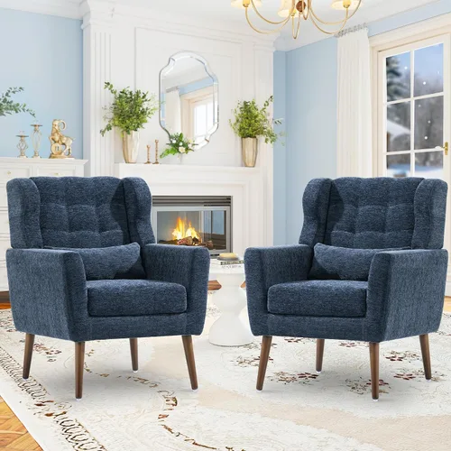 Vista 23 de cinkehome Sillas decorativas con brazos para sala de estar, sillón moderno tapizado en chenilla, cómoda silla de salón acolchada y suave