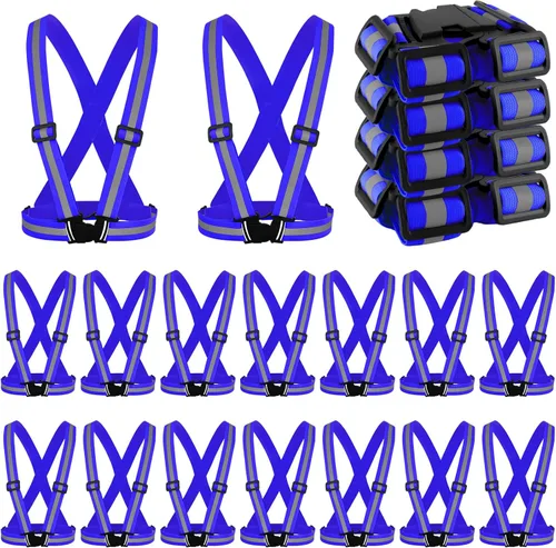 Vista 12 de Hercicy 20 chalecos reflectantes de alta visibilidad, correas ajustables para equipo de correr, reflector ligero para construcción (negro)