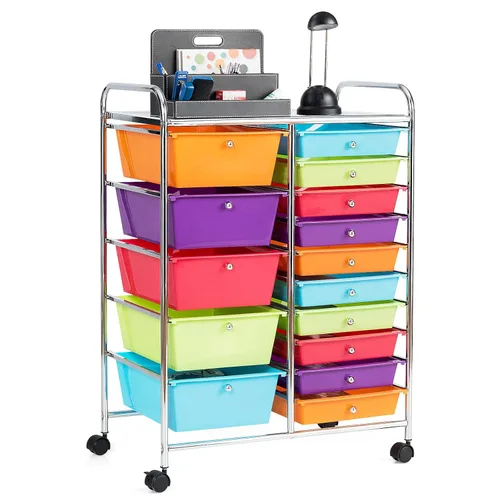 Vista 11 de MEDIMALL Carrito de almacenamiento con ruedas de 15 cajones, carrito de almacenamiento multiusos para manualidades con ruedas, herramientas móviles