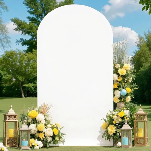Vista 85 de FUHSY Cubierta de arco de 7.2 pies, cubierta blanca para arco de boda, fundas de arco ajustadas de elastano, telón de fondo elástico, parte superior