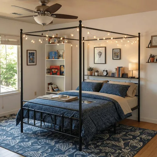 Vista 10 de Homkdom Twin Canopy Bed Frame with Storage Headboard,Noise-Free,Black