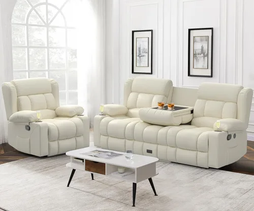 Vista 12 de Dresegmt Juego de sofá reclinable con consola de almacenamiento, diseño de respaldo medio abatible, sofá reclinable de 3 plazas y silla reclinable