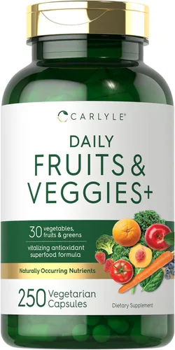 Carlyle Suplemento de frutas y verduras | 250 cápsulas | Hecho con 30 frutas y verduras | Fórmula de superalimento vegetariana, sin OMG, sin gluten