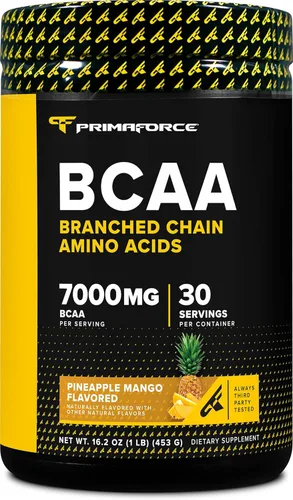 Primaforce BCAA Polvo (piña mango) 30 porciones por envase – 2:1:1 BCAAs, bebida de recuperación después del entrenamiento con aminoácidos y sal