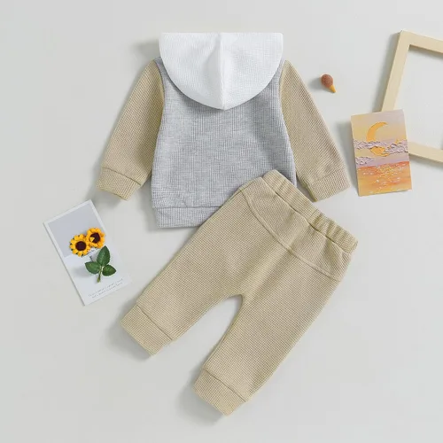 Vista 5 de Ropa para bebé niño pequeño, sudadera con capucha y bloques de color, 2 piezas, sudadera para otoño e invierno