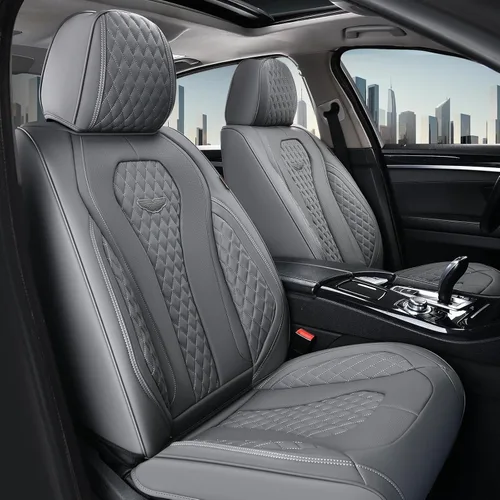 Vista 47 de Coverado - Fundas para asientos de auto, de cuero para asientos delanteros, fundas beige impermeables, cojín de asiento, protector de asiento