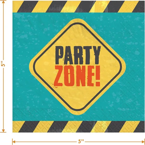 Vista 4 de Suministros para fiestas de construcción – Platos de postre de papel para excavadora de construcción azul de feliz cumpleaños y servilletas