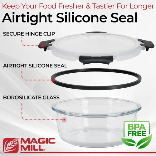 Vista 4 de Recipientes de vidrio de borosilicato premium de Magic Mill con tapas Juego de 24 piezas con 12 tazones y 12 tapas herméticas con cierre