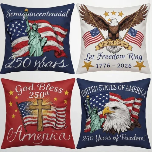 ArogGeld 250th Anniversary USA Patriotic Throw Pillow Covers 18 X 18 Inch | Independence Day Red and Blue Sunflower Love Heart God Bless America