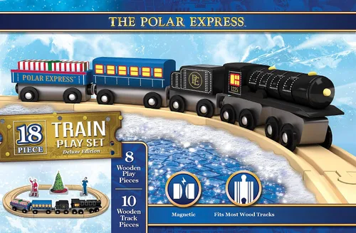 Vista 10 de MasterPieces El juego de motor de madera y cola de tren Polar Express, edición de coleccionista con licencia oficial con conexión magnética