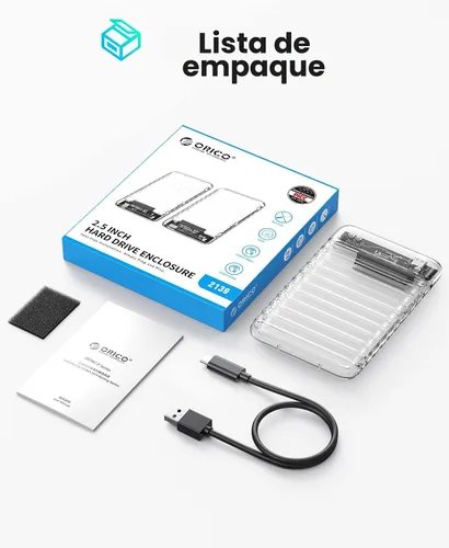 Vista 11 de ORICO Caja de disco duro externo de 2.5 pulgadas USB C a SATA III 5Gbps transparente para todos los discos SATA SSD HDD de 7mm 9.5mm 2.5 pulgadas