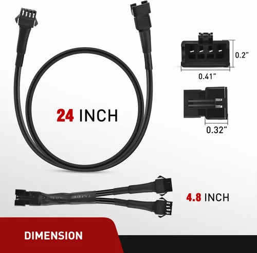 Vista 2 de Nilight - Cable de extensión para motocicleta, 4 tiras de luces led de 2 pies, 3 divisores en Y de 2 vías, extensión de 4 clavijas para tiras
