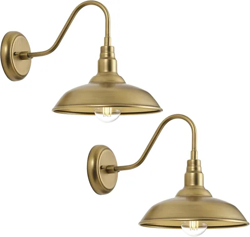Lámpara de Exterior de Latón con Cuello de Cisne, Lámpara de Pared de Granero de 10 Pulgadas de Diámetro para Porche, Iluminación Exterior
