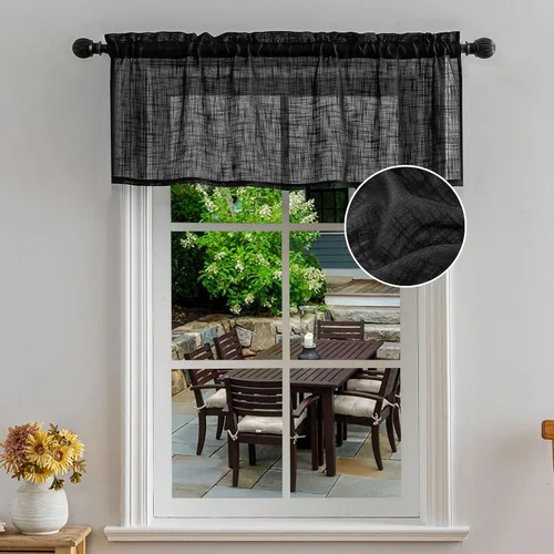 Vista 13 de Beda Home Cenefa de cortina texturizada de lino para cocina y sala de estar; cenefa corta rústica para ventana pequeña, dormitorio, sótano