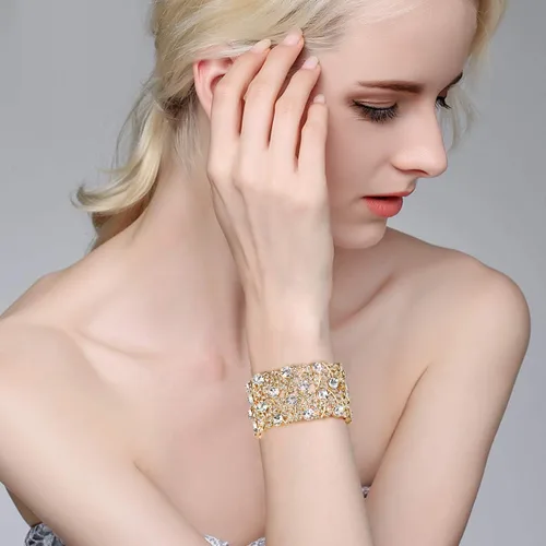 Vista 2 de BriLove Pulsera elástica de tenis con racimo de cristal para boda para mujer