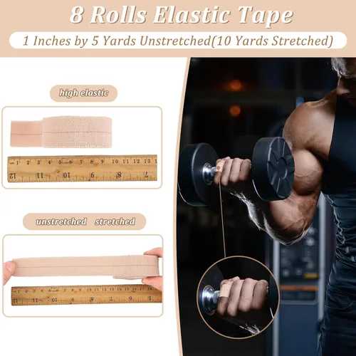 Vista 6 de Tondiamo 8 rollos de cinta adhesiva elástica para vendaje médico, cinta deportiva deportiva, tiras elásticas flexibles para tobillo, rodilla
