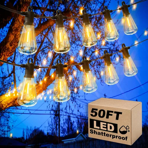 Vista 12 de Zuske Luces de Cadena para Exteriores, Luces LED de Patio de 150 Pies con 72+3 Bombillas ST38 Edison Vintage Irrompibles, Impermeables Conectables