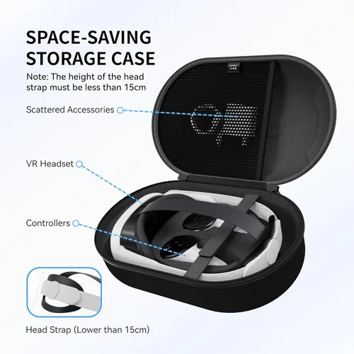 Vista 2 de Funda de transporte grande para accesorios Meta Quest 3, bolsa de almacenamiento Pro compatible con auriculares Oculus Quest 3 VR, correa de cabeza