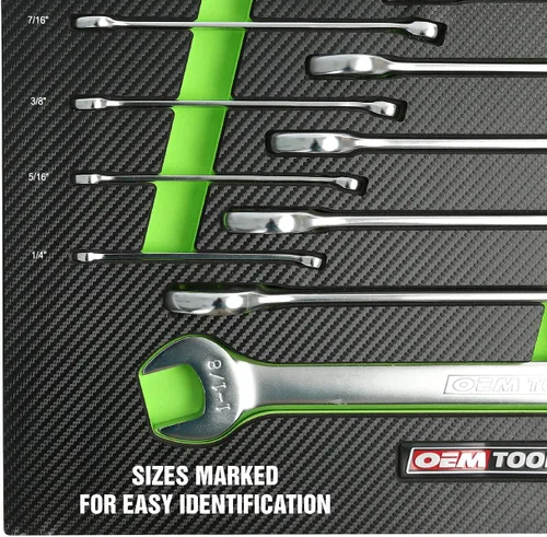 Vista 8 de OEMTOOLS 23993 Juego de llaves combinadas de 14 piezas, juego de llaves SAE de 1/4"-1-1/8", llaves Posi Grip, extremo abierto de acero tratado