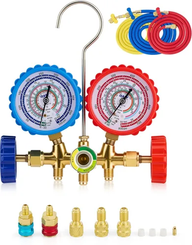 Orion Motor Tech Medidores HVAC de 5 pies Compatibles con R134A R12, R22, R502, Juego de Medidores de AC con Acopladores Rápidos, Adaptador para