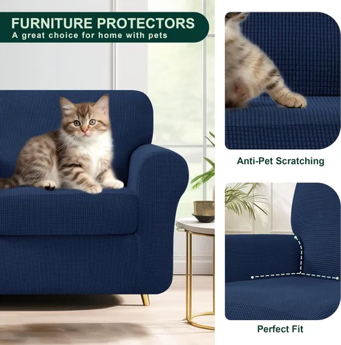 Vista 274 de CHUN YI Fundas para sofá de 7 piezas, lavables, fundas elásticas para sofá de 3 cojines con respaldo y fundas de cojín separados, protector