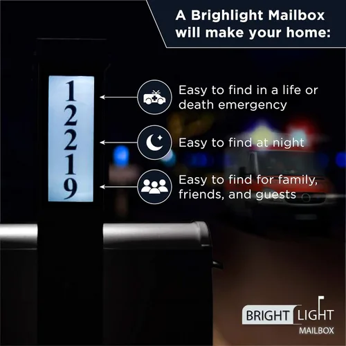 Vista 3 de Buzón de alta calidad con dirección de número personalizado con poste y luz solar Diseño de poste duradero de aluminio Dirige fácilmente al Negro