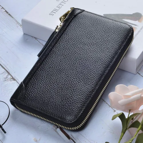 Vista 2 de Easyoulife - Monedero de cuero con cremallera, billetera portatarjetas para mujer, bloqueo RFID