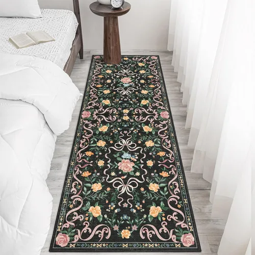 Vista 42 de Alfombras pequeñas de 2x3 pies para entrada, alfombra bohemia verde para baño, pasillo, alfombras de cocina vintage antideslizantes lavables