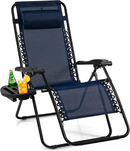 Vista 16 de Giantex Zero Gravity - Silla reclinable para patio al aire libre con portavasos y almohada extraíble, respaldo ajustable, silla de salón