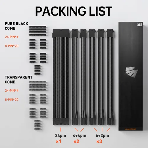 Vista 2 de Asiahorse Cable con funda de fuente de alimentación para cable de extensión de fuente de alimentación, kit de cable de extensión 1x24-PIN/2x8-PORT