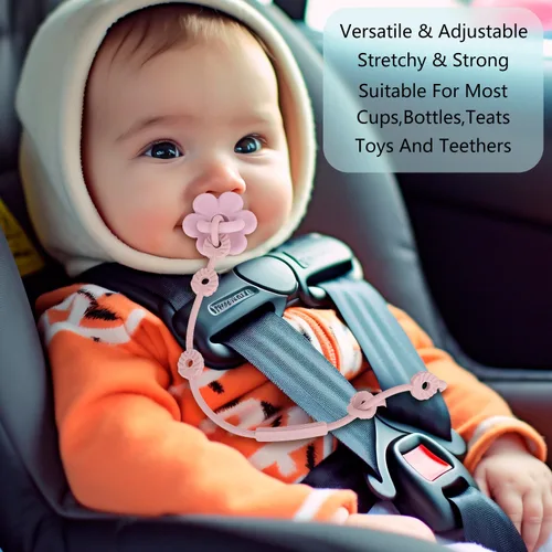 Vista 2 de Correas de juguete para bebé, clips de silicona para chupete, correas ajustables de silicona para cochecitos, silla alta, cunas, cestas colgantes