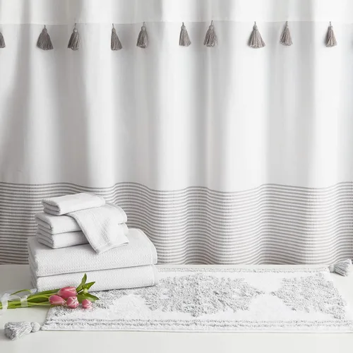 Vista 6 de Panama Stripe Cortina de ducha 100% tela de algodón para baño, de 72 x 72 pulgadas /182.88 x 182.88 cm.